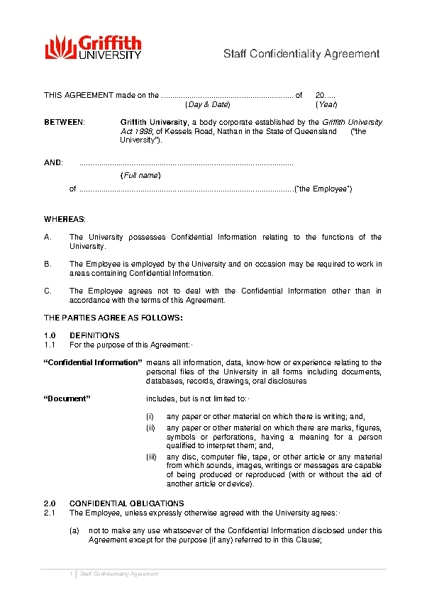 Basic Staff Confidentiality Agreement