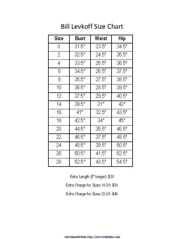 Bill Levkoff Size Chart