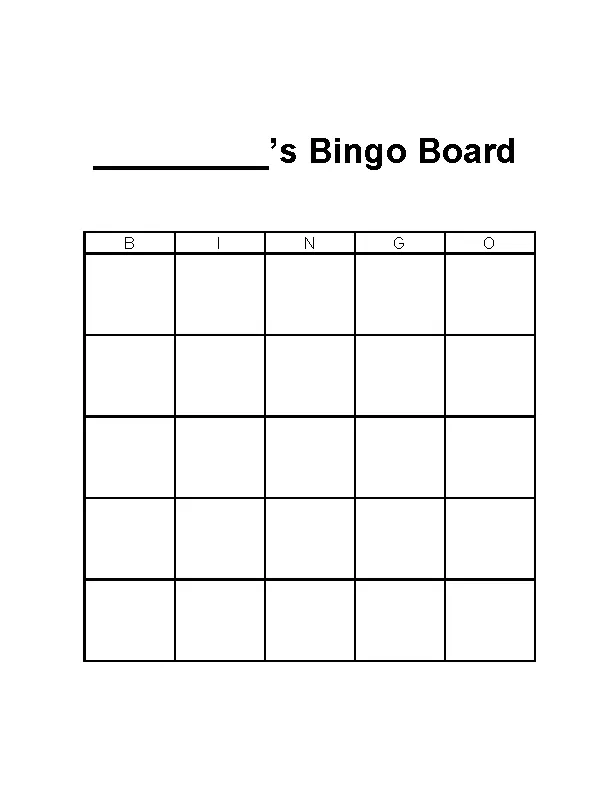 Bingo Board Template Word