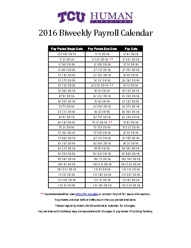 Biweekly Payroll Calendar Template PDFSimpli