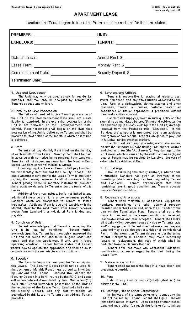 Blank Apartment Lease Agreement - PDFSimpli