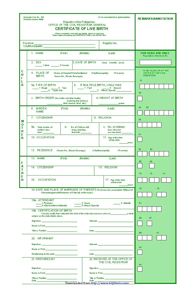 Blank Birth Certificate Form