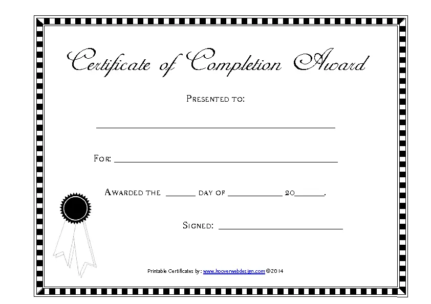 Blank Completion Certificate Template