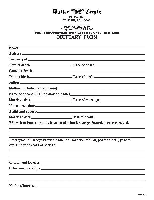 Blank Funeral Obituary Template Free Download