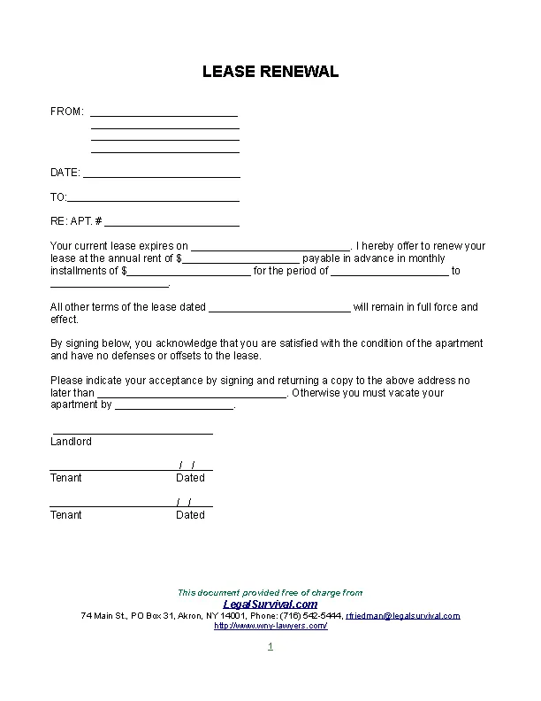 Blank Lease Renewal Form Template