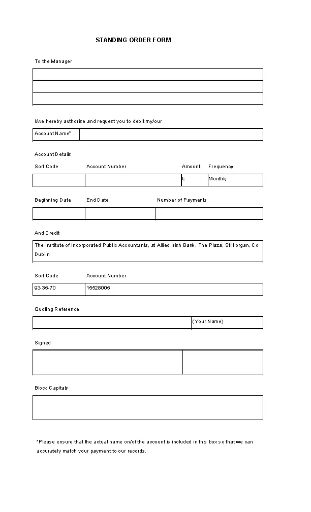 Blank Standing Order Template - PDFSimpli