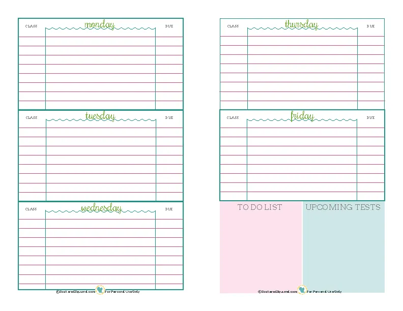 Blank Student Daily Planner Template
