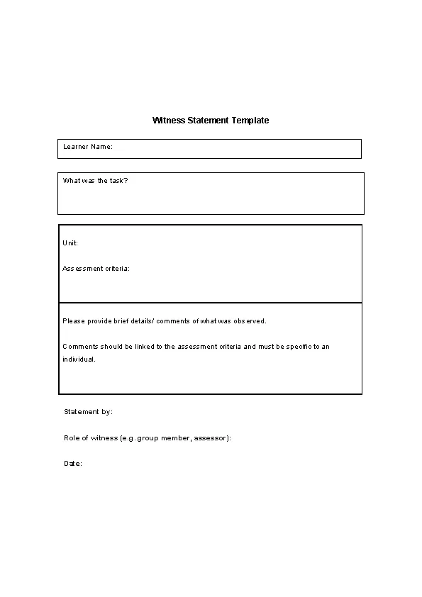 Blank Witness Statement Template Free Download