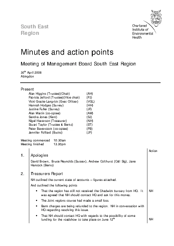 Board Minutes For Taking Actions
