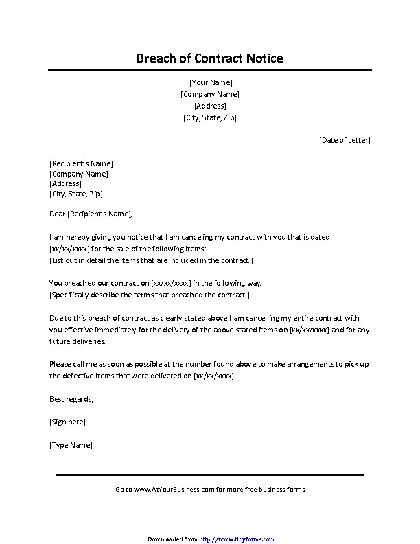 Breach Of Contract Letter