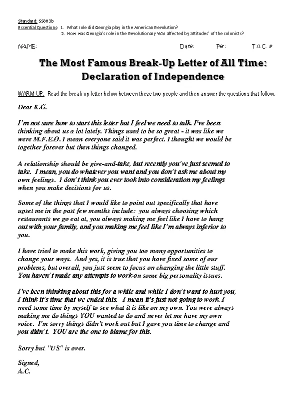 Break Up Letter Declaration