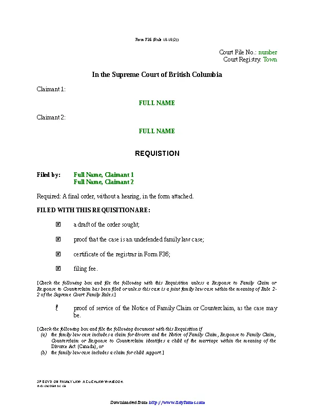 British Columbia Requisition Joint Claim For Divorce Form