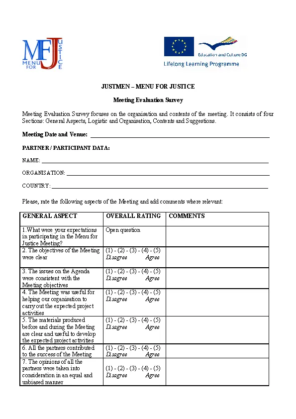 Business Meeting Survey Form Template