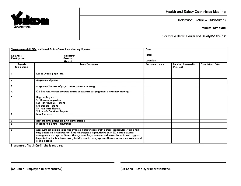 Business Minutes Form