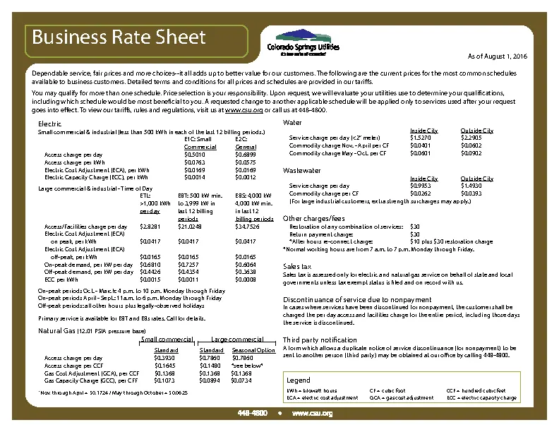 Business Rate Sheet Template