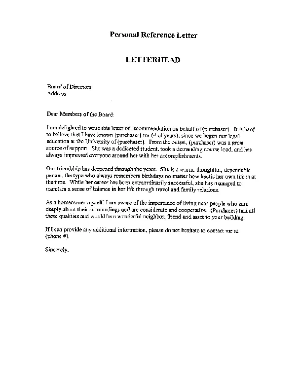Business Reference Letter For Apartment