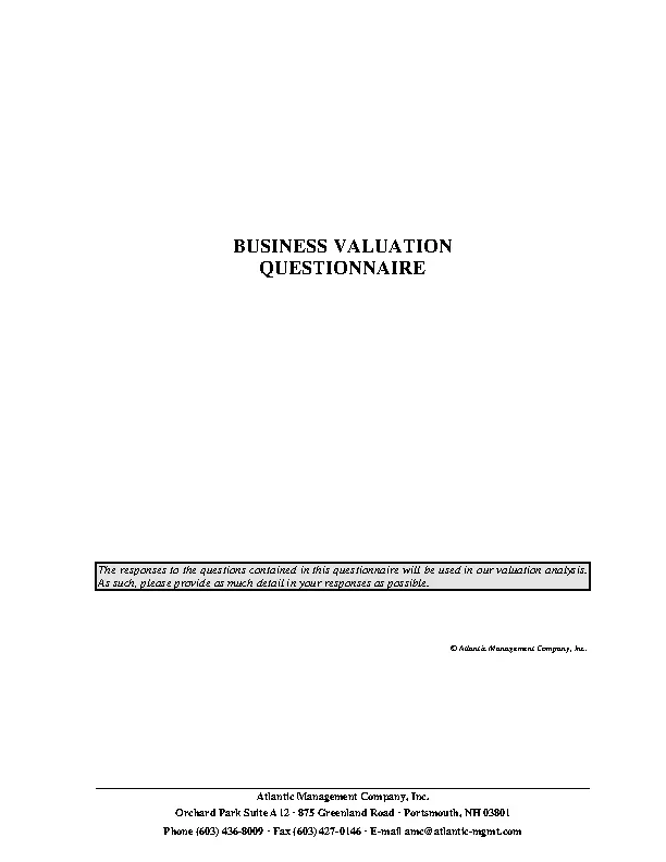 Business Valuation Questionnaire