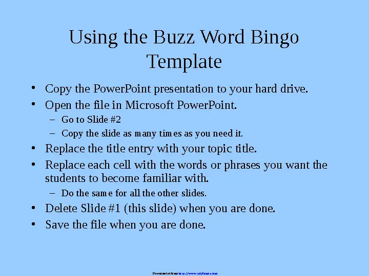 Buzz Word Bingo Game Template