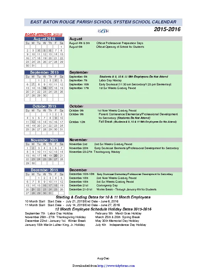 Calendar Of Events Template