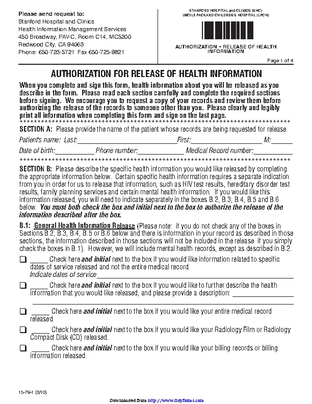 California Authorization For Release Of Health Information