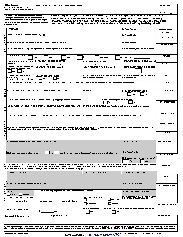 California Employers Report Of Occupational Injury Or Illness - PDFSimpli