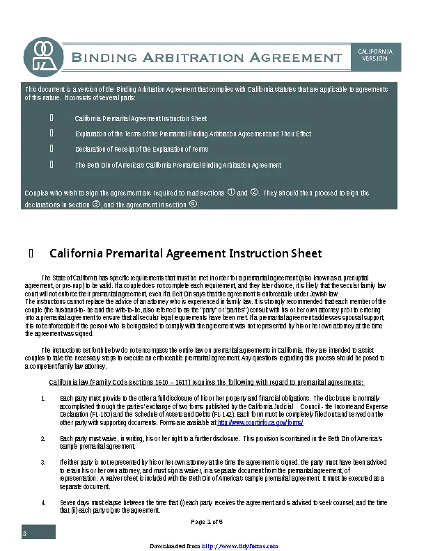 California Prenuptial Agreement Sample