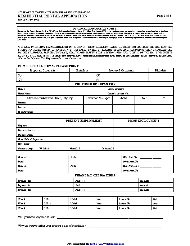 California Rental Application Form Pdfsimpli 8949