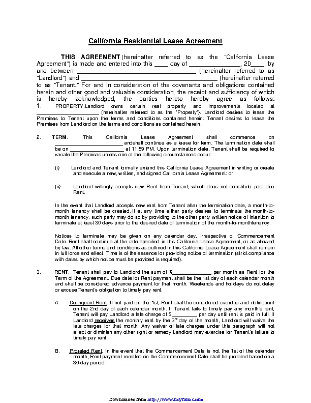 California Residential Lease Agreement 1