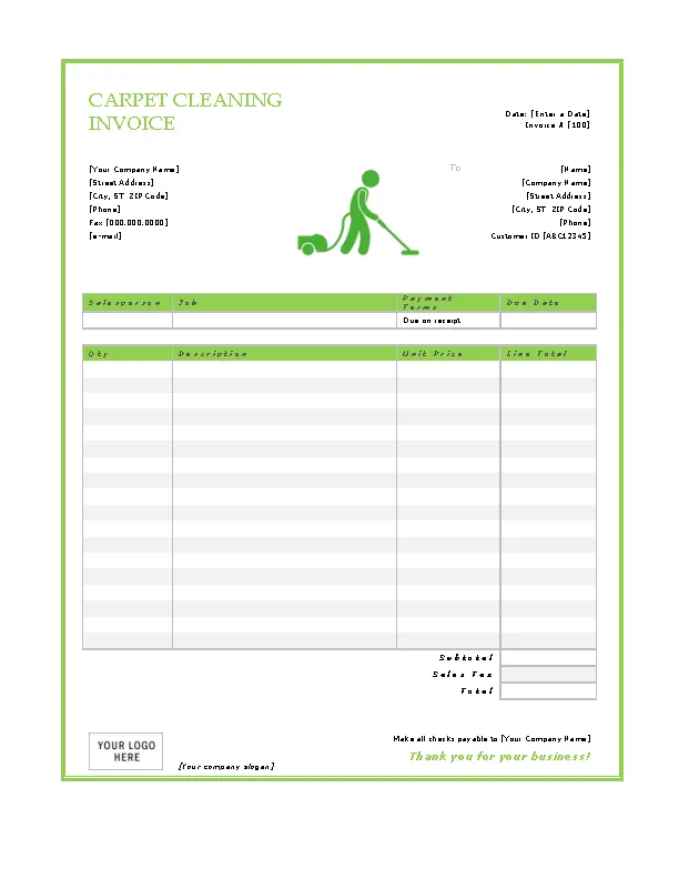 Carpet Cleaning Invoice Template PDFSimpli