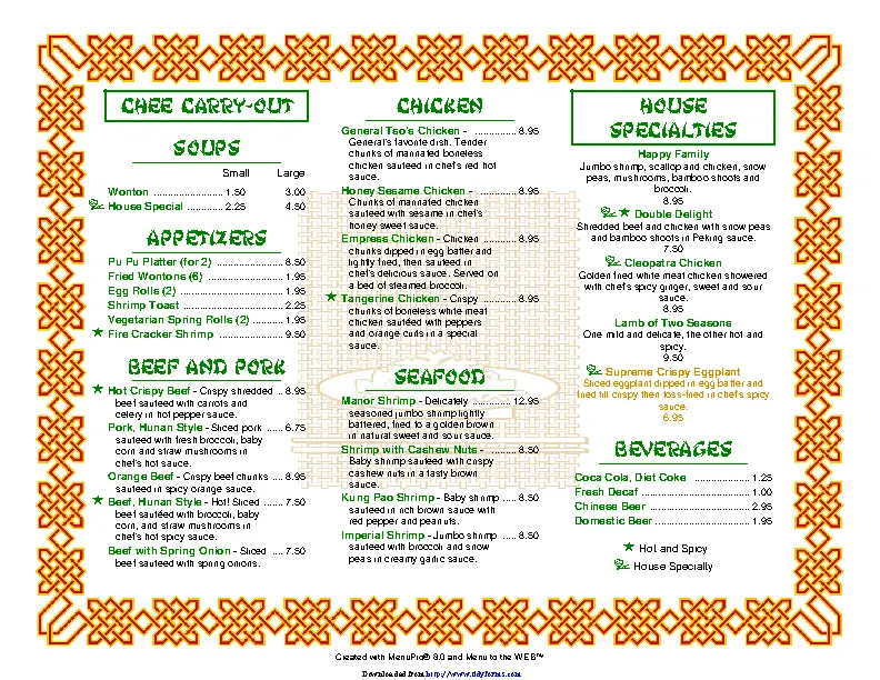 Carryout And Takeout Menu 1