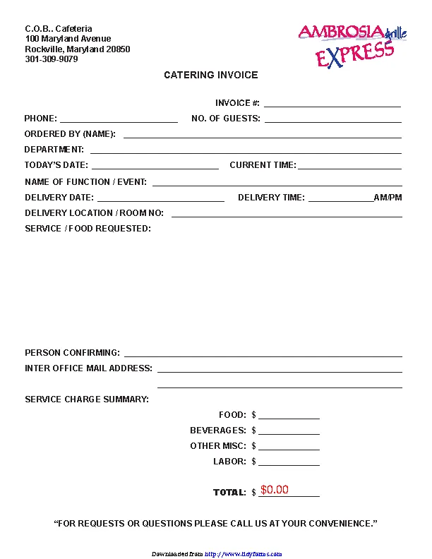 Catering Invoice Template 2