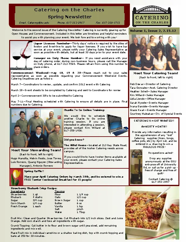 Catering On The Charles Spring Newsletter