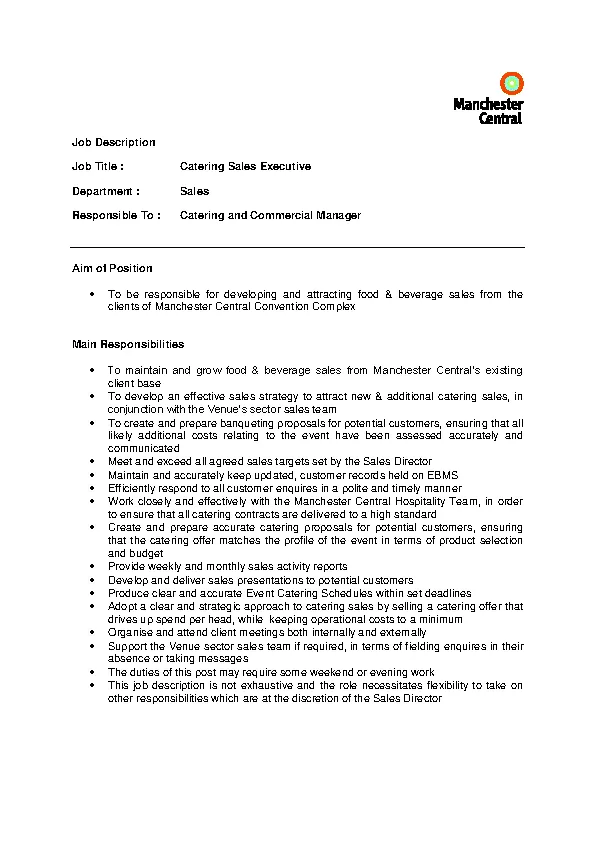 Catering Sales Resume