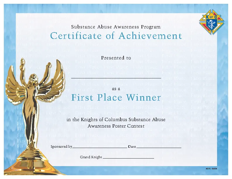 Certificate Of Achievement First Place Winner