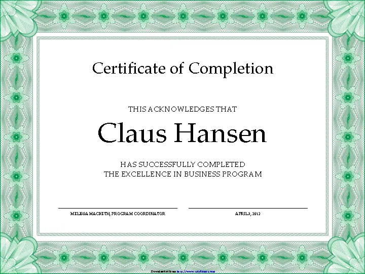 Certificate Of Completion Template 1