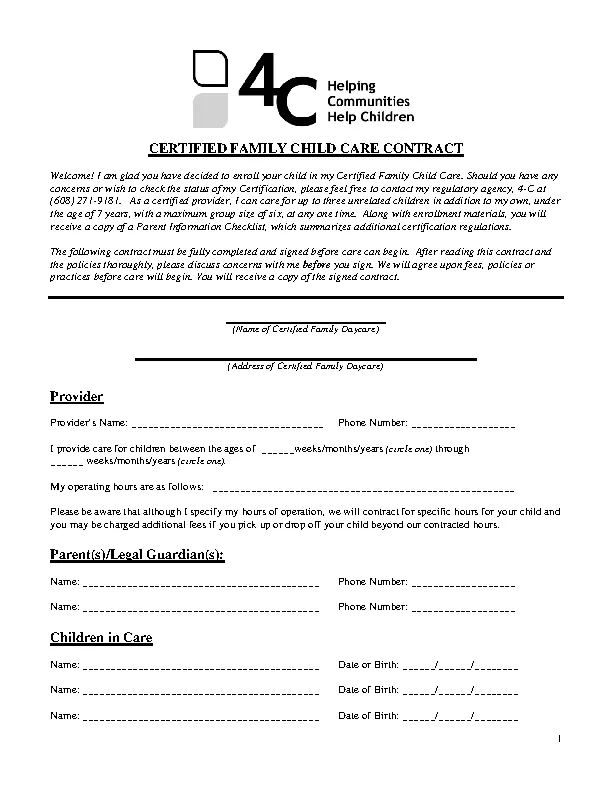 Certified Family Child Care Contract