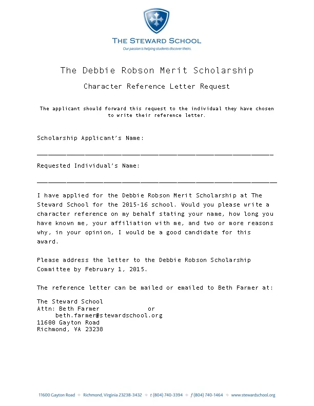 Character Reference Letter For Scholarship