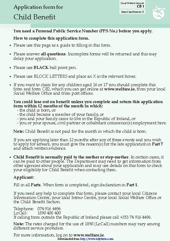 Child Benefit Form Online PDFSimpli