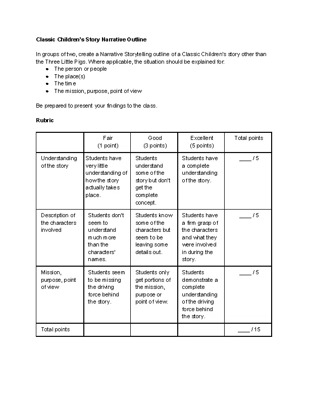 Children Story Outline Template