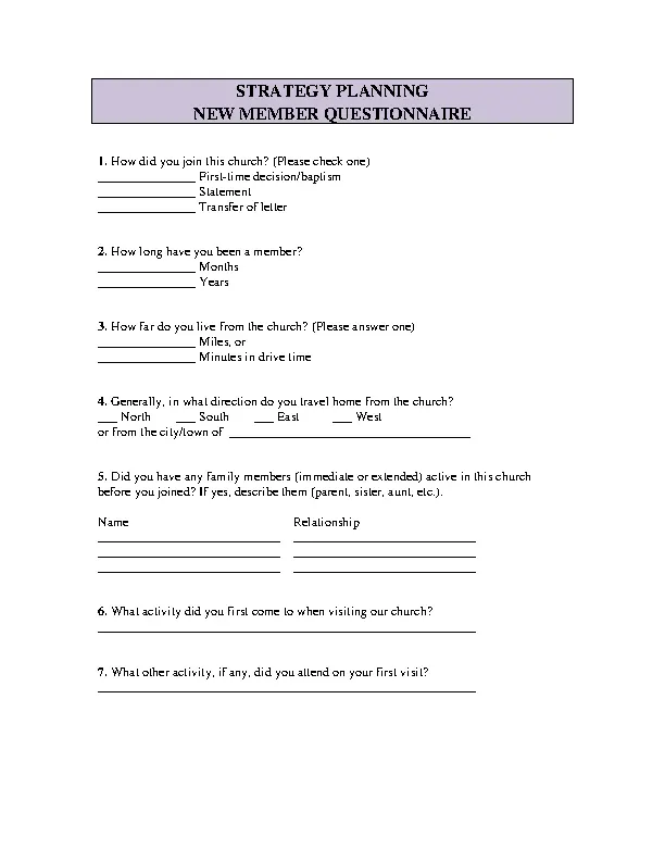 Church Survey Questionnaire Template Pdf