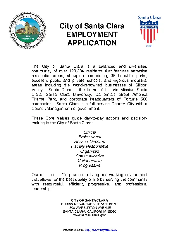 City Of Santa Clara Employment Application