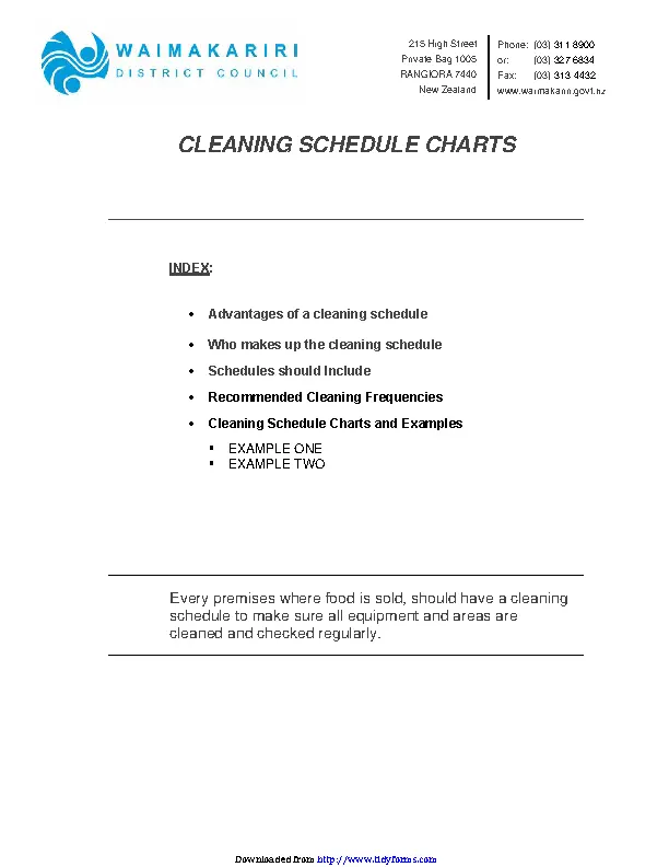Cleaning Schedule Charts