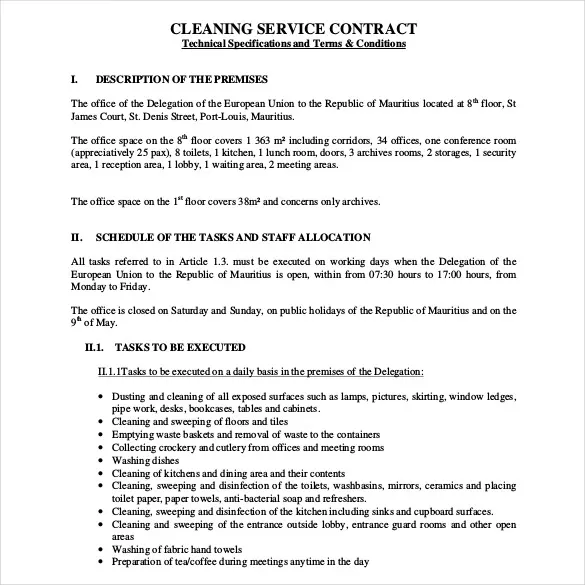 Cleaning Service Contract Template Free Pdf Format