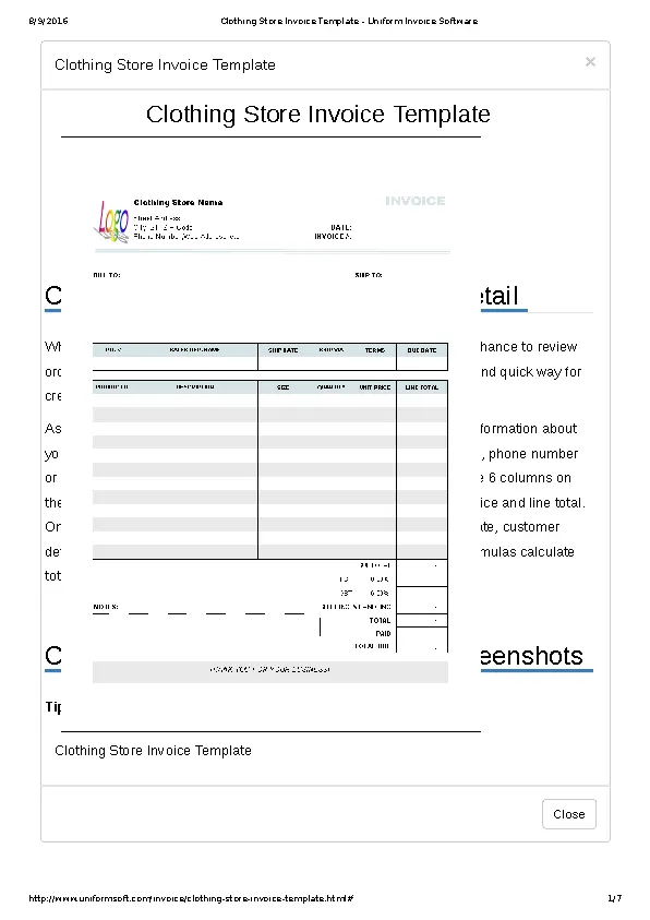 Clothing Store Receipt Template