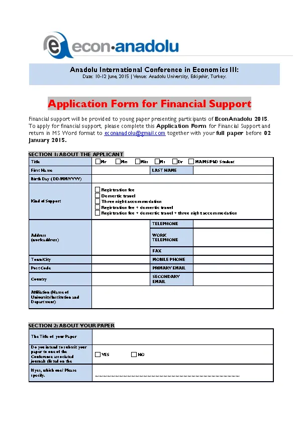 Club Application Form For Financial Support Sample Download