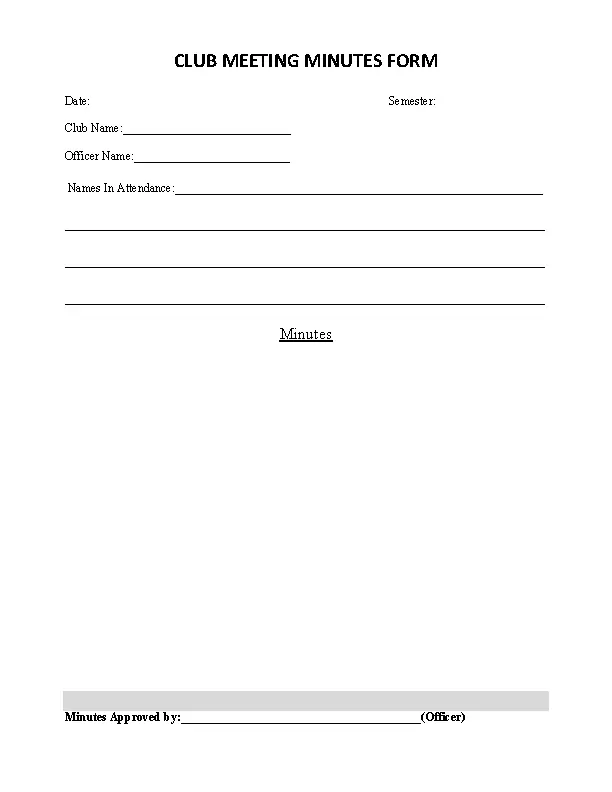 Club Meeting Minutes Form Template