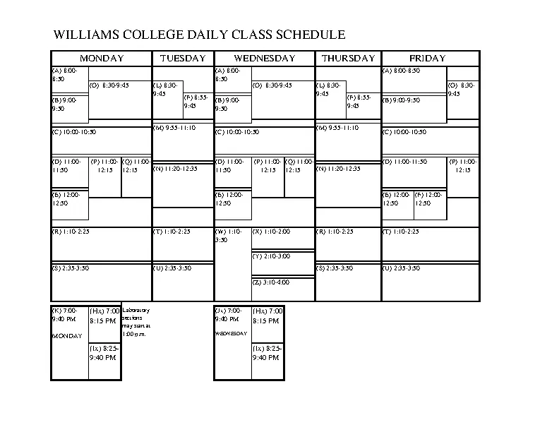 College Daily Class Schedule