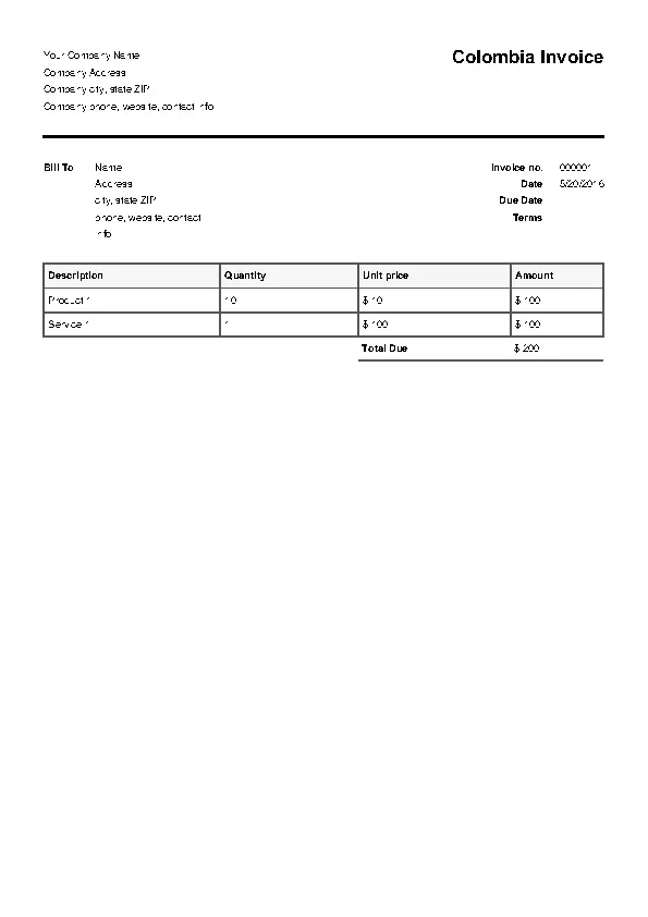 Colombia Invoice Template