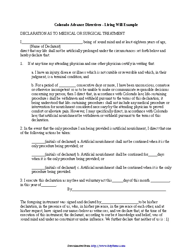 Colorado Advance Medical Directive Form 3