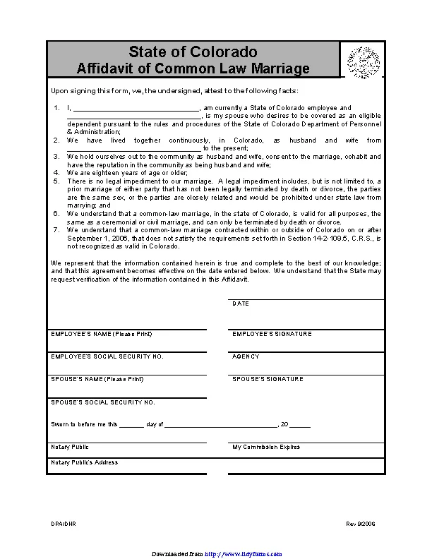 Colorado Affidavit Of Common Law Marriage